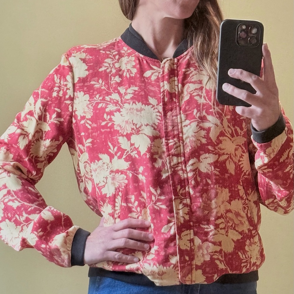 Denim & Supply Ralph Lauren Red and Yellow Floral Bomber Jacket